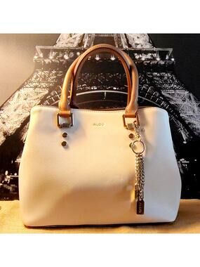 CLASSIC ALDO LEGOIRILI TOP HANDLE HANDBAG - BONE AND BROWN VEGAN LEATHER
